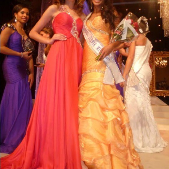 Sherri Hill Custom One of a Kind Pink Orange Gown Rhinestone Pageant Prom Gown - Picture 7 of 8